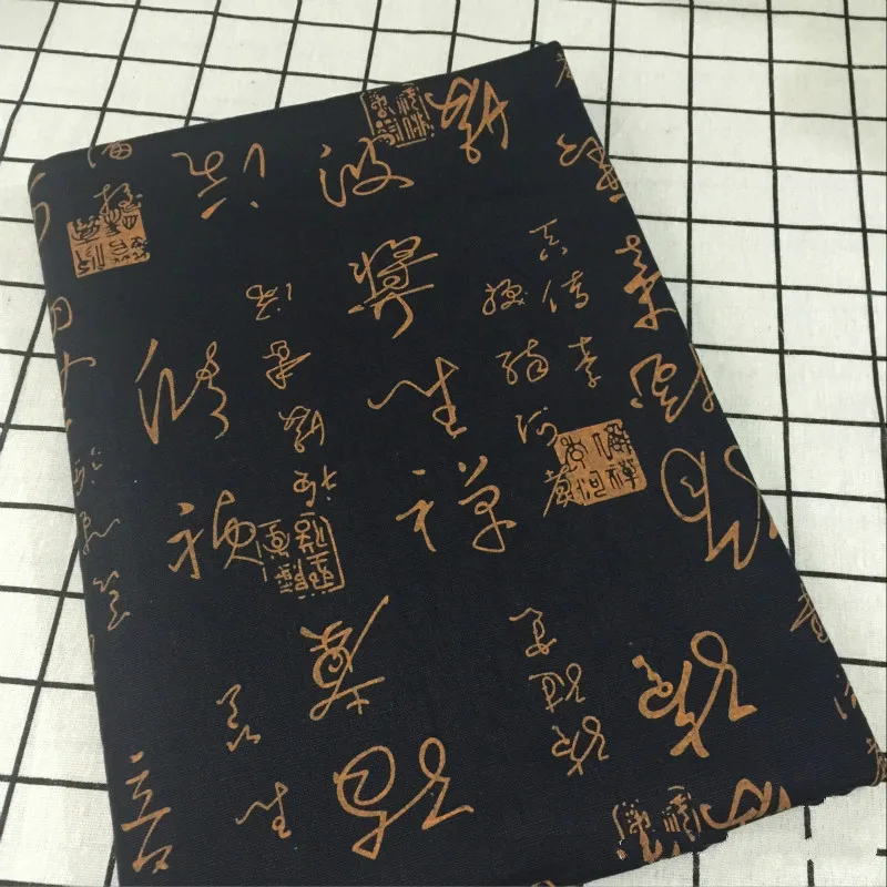 Хлопчатобумажная льняная ткань с китайскими иероглифами для шитья квилтинга