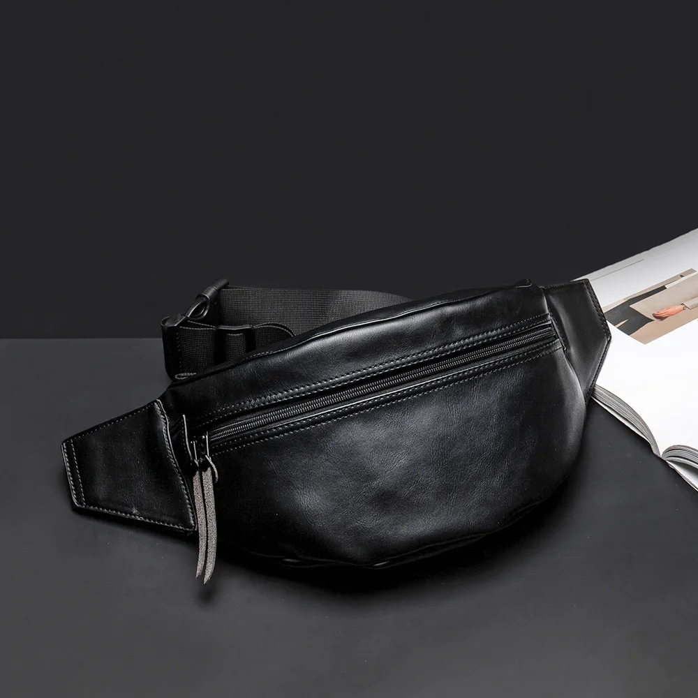 

Men'S Leather PU Luxury Design Portable Black Chest Bag Messenger Bag Waist Bag Waterproof High Quality Mobile Phone Bag Wallet