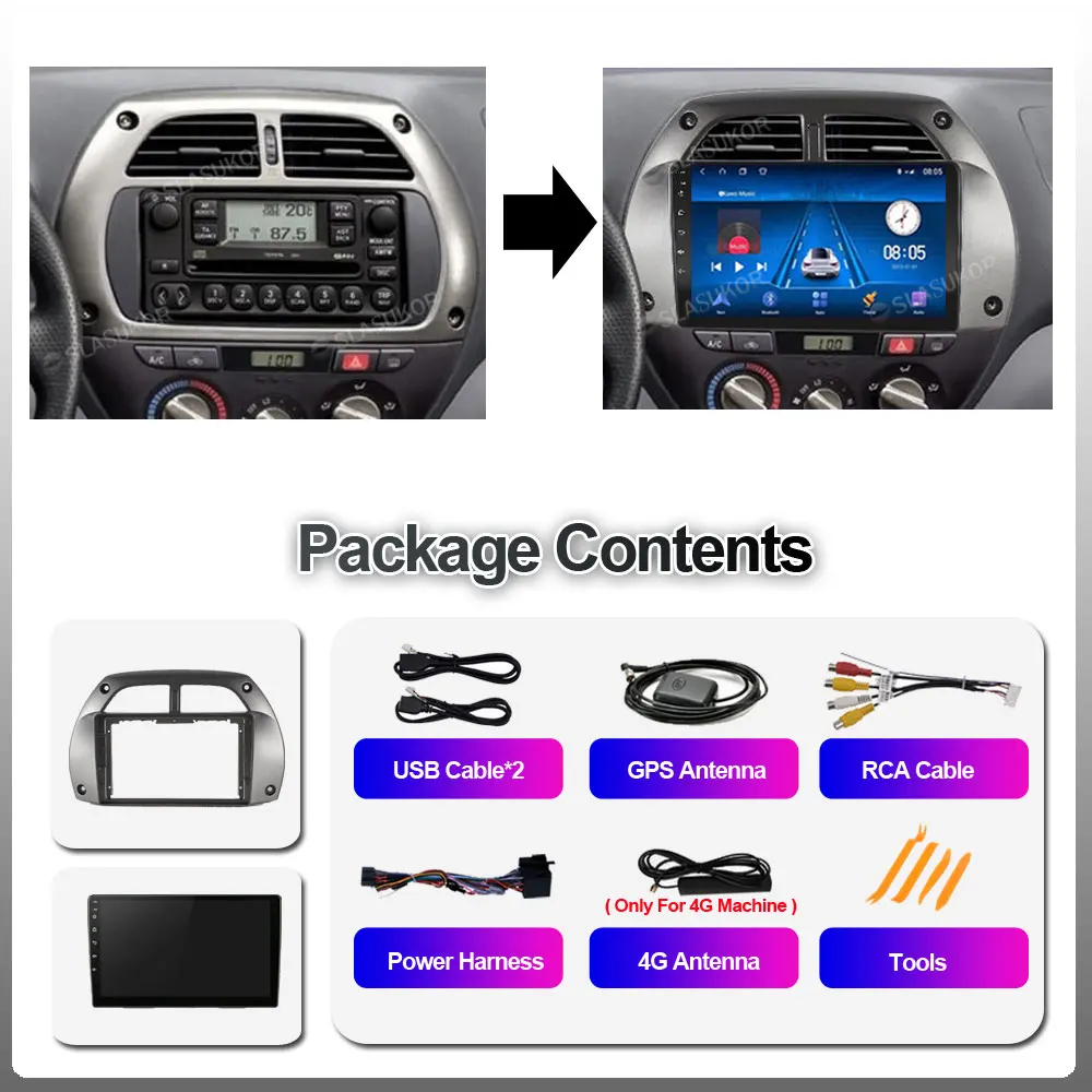 Мультимедийный автомобильный радиоприемник 2DIN Android 10 Wi Fi RDS для Toyota RAV4 2001 2002 2003 2004