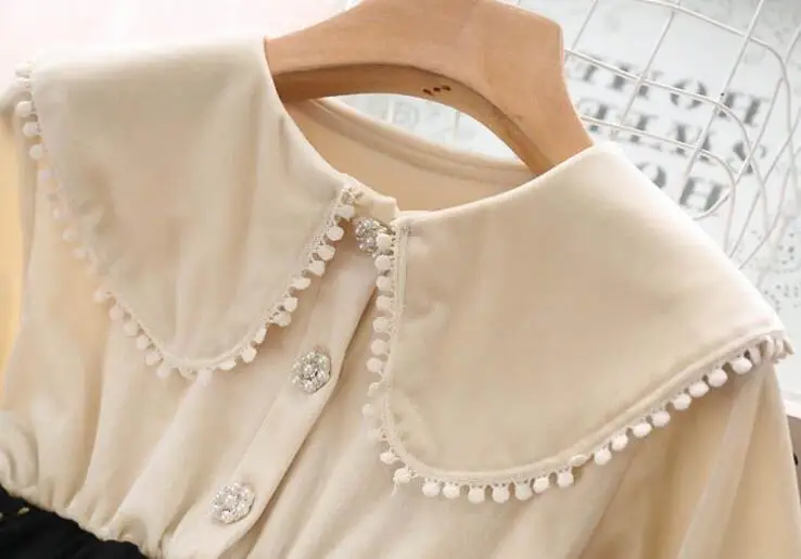 Элегантное платье для девочек осеннее принцессы с отложным воротником и принтом