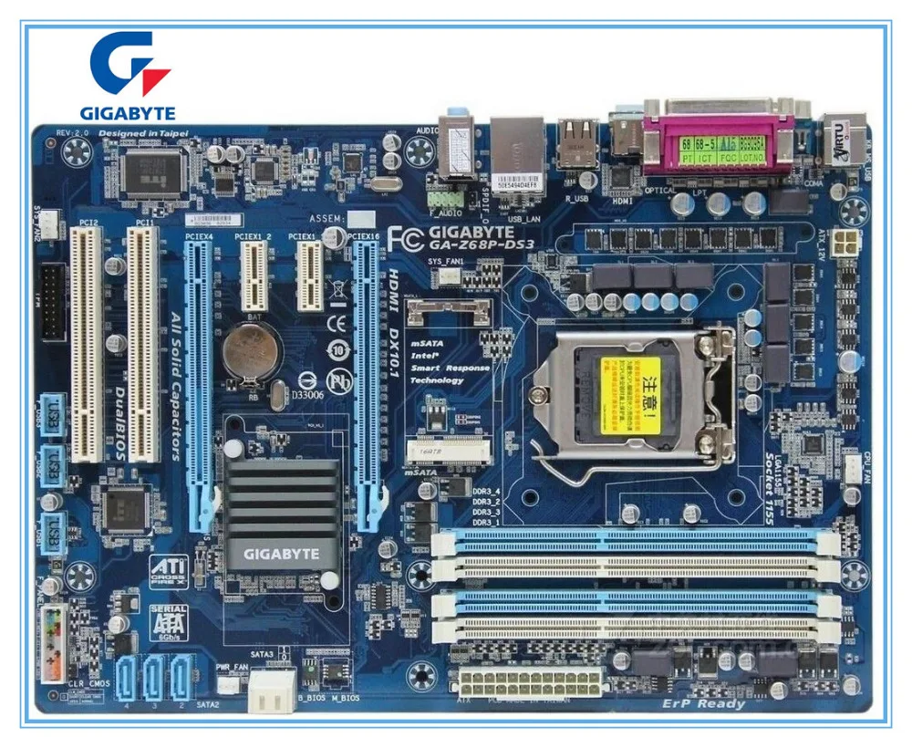 

Gigabyte original motherboard for GA-Z68P-DS3 DDR3 LGA 1155 Z68P-DS3 Desktop Boards mainboard free shipping
