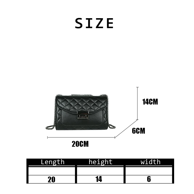 

2020 Women Rhombic Lattice Small Square Bag Ladies Fashion Black Chain Strap Simple Design Luxury PU Leather Shoulder Bag