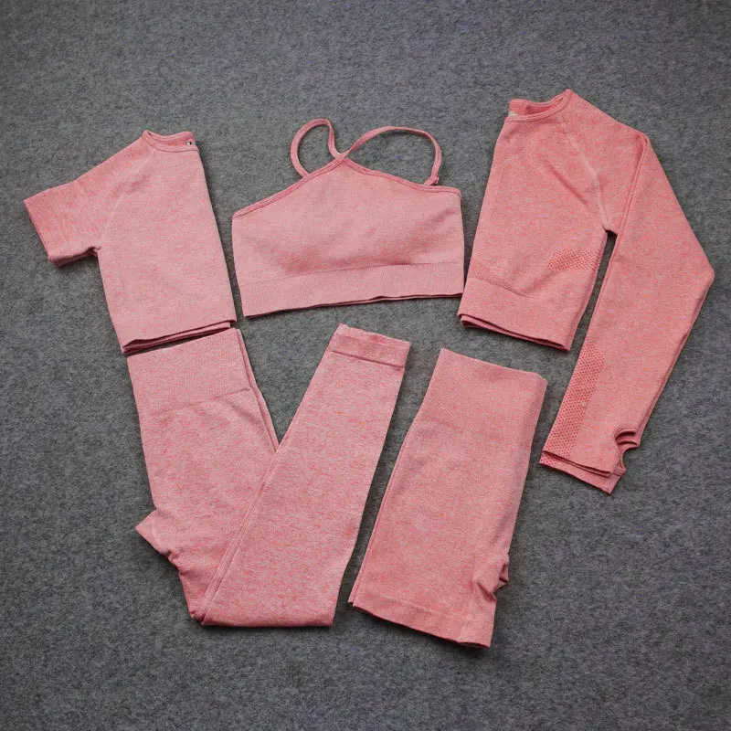 

3/4/5PCS Seamless Woman's Yoga Set Workout Sportswear Gym Clothing Fitness Long Sleeve Crop Top High Waist Leggings Sports Suits