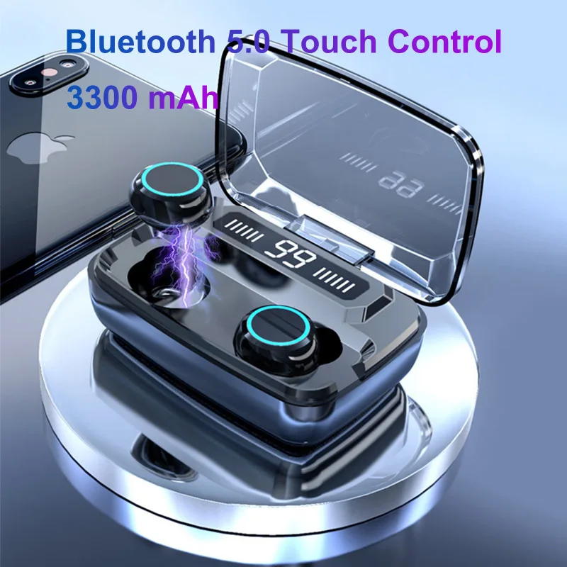 Bluetooth V5.0 наушники TWS беспроводные наушники сенсорное управление Стерео Спортивные Беспроводные наушники гарнитура 3300 мАч для телефона