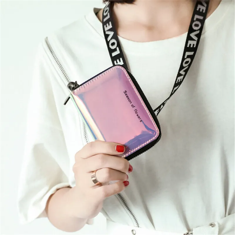 

Women Short Wallet Clutch Laser Wallet Fashion Zipper Wallets Coins Bag Money Carteira Small Variable Color Cards Holder Purse