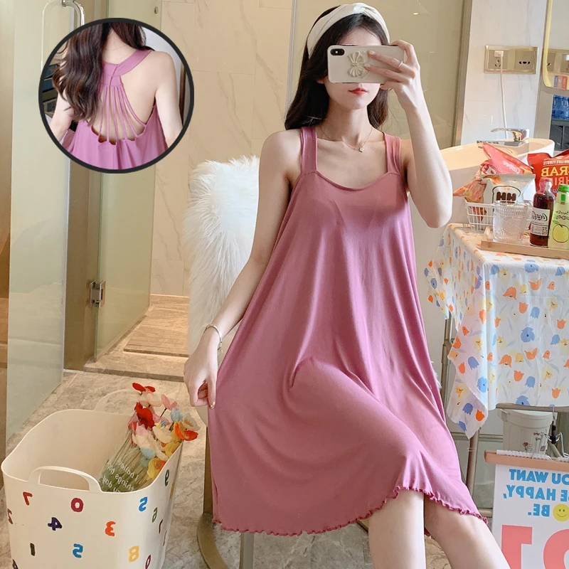 Pure Cotton Sleep Dress Nighty Sling Loose Fit Soft Homewear Plus Size Sexy Sleepwear Loungewear Nightdress Women's Nightgowns
