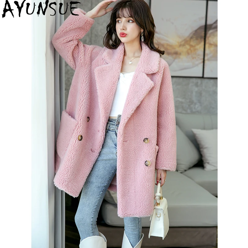 AYUNSUE 2021 Winter Women's Fur Coat Casual Sheep Shearling Coats Female Wool Jacket Korean Style Casaco Feminino Inverno Gxy384