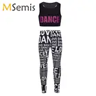 Детский балетный трико для девочек; Костюм без рукавов с блестящими буквами; Танцевальный топ с принтом; Спортивный бюстгальтер и штаны; Леггинсы; Танцевальная одежда