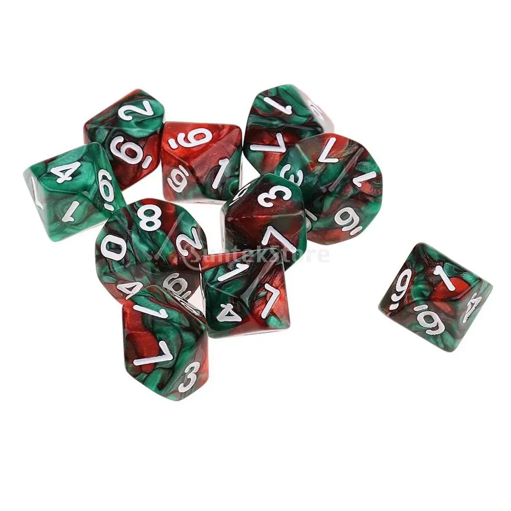 Coffee Green 10 шт. 10 сторонние D10 цветные многогранные кости двухцветные кости для подземелий и драконов РГП MTG настольные игры Аксессуары для настольной игры - Цвет: Coffee Green