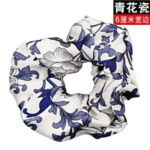 NavyFlower Модные женские элегантные 6 см ширина чистый шелк резинки для волос милая резинка OL базовый зажим для волос конский хвост держатель - Цвет: NavyFlower
