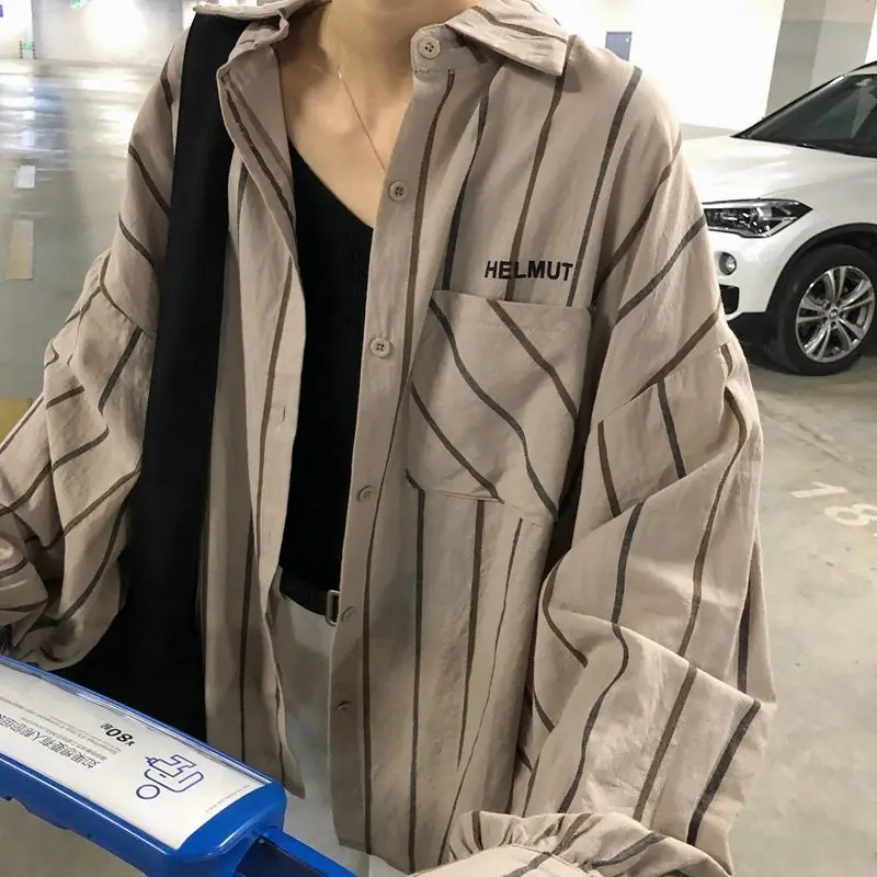 

Shirt Female Design Sense Of Minority Stripe Long Sleeve Top With Spring New Korean Loose Large Shirt Coat