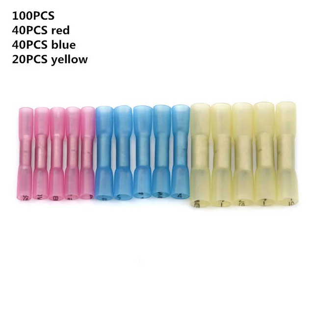 100Pcs 220/200/120/100 шт Водонепроницаемый терм усадочная стыковые соединители Электрический провод Кабельный соединитель обжимные клеммы соединители AWG 22 до 10 комплект - Цвет: 100Pcs