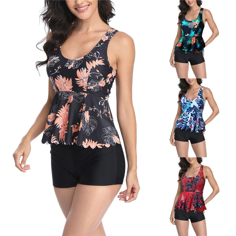 Женский купальный костюм 2 шт. черный купальник без рукавов с U-образным вырезом и