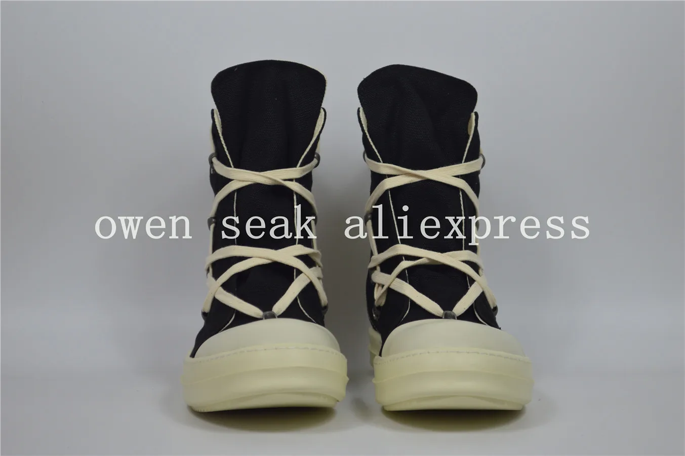 Owen Seak Men Canvas Shoes High-TOP Ankle Lace Up Luxury Trainers Women Rivet Sneaker Boots Casual Zip Flats Black |