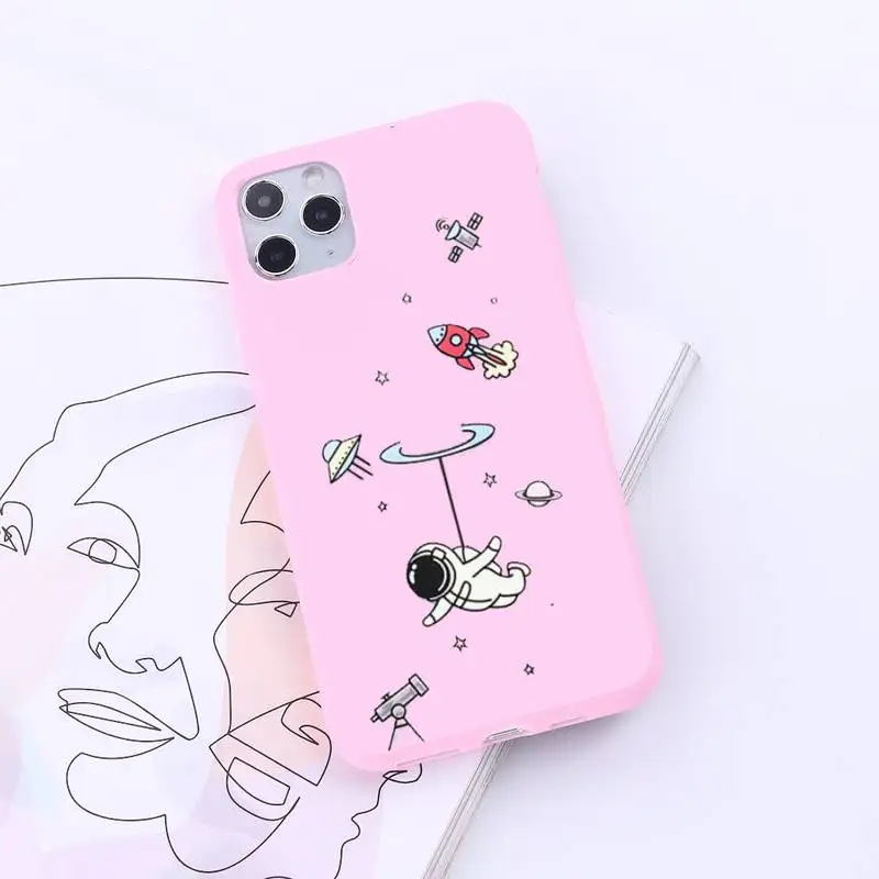 

Astronaut Star Space Cute Cartoon Phone Case Candy Color for iPhone 6 7 8 11 12 s mini pro X XS XR MAX Plus Anti-fall custom