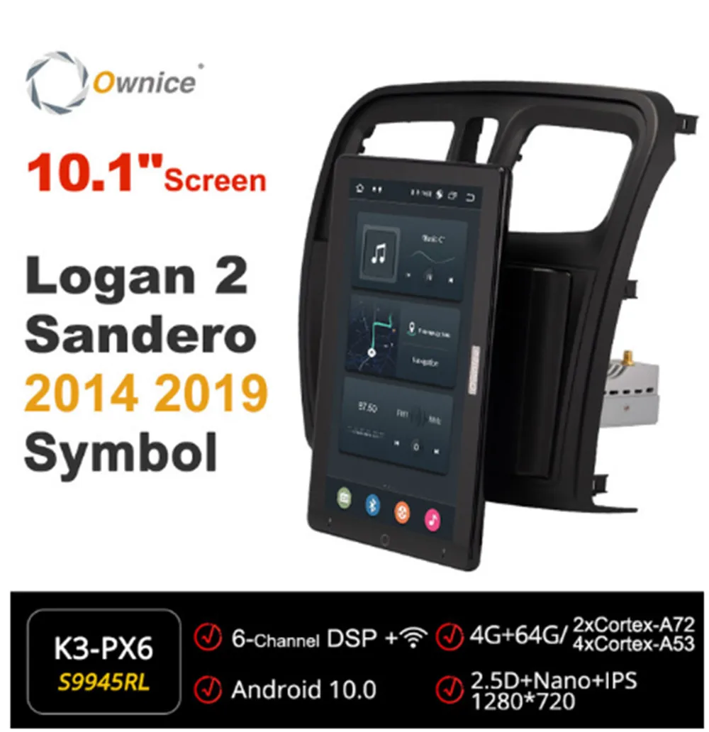 

1280*720 Ownice Android 10.0 Car Radio For Renault Logan 2 Sandero 2014 2019 Multimedia Video Audio 10.1" IPS Rotatable