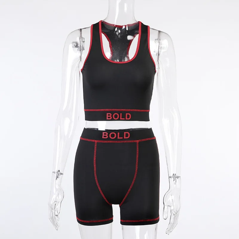 

2 Piece Set Sleeveless Crop Top+High Waist Short Pants Fashion Women Letter Print Tracksuits Fitness Streetwear 2021
