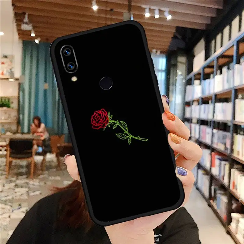 

Phone Case For Xiaomi Redmi Note 4 4x 5 6 7 8 pro S2 PLUS 6A PRO beautiful black white Rose flower