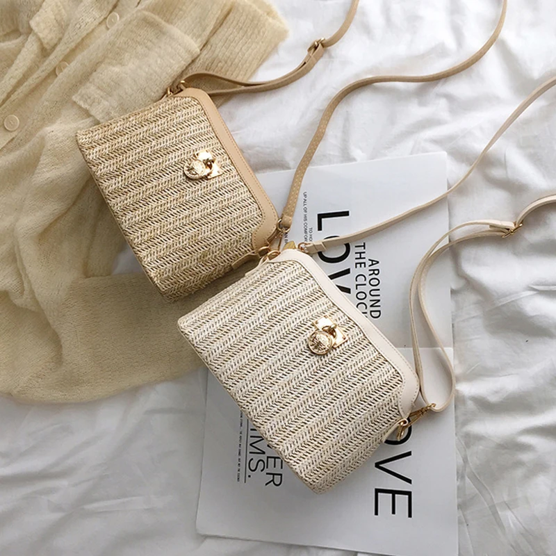 

Summer Straw Crossbody Bags For Women 2021 Handmade Woven PU Leather Boho Bag Female Summer Beach Holiday Bohemia Shoulder Bags