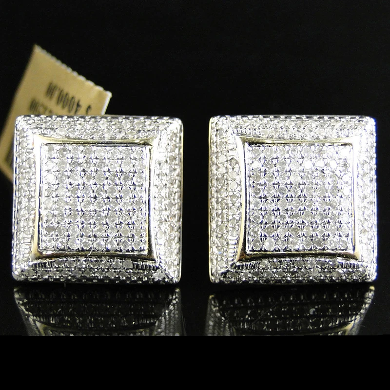 Геометрические Квадратные серьги гвоздики в стиле хип хоп со льдом золотого