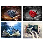 5D алмазная живопись сделай сам, черная Роза и книга, головоломка Водопад, мозаика, вышивка крестиком, полностью квадратная, круглая, фэнтезийная Алмазная вышивка