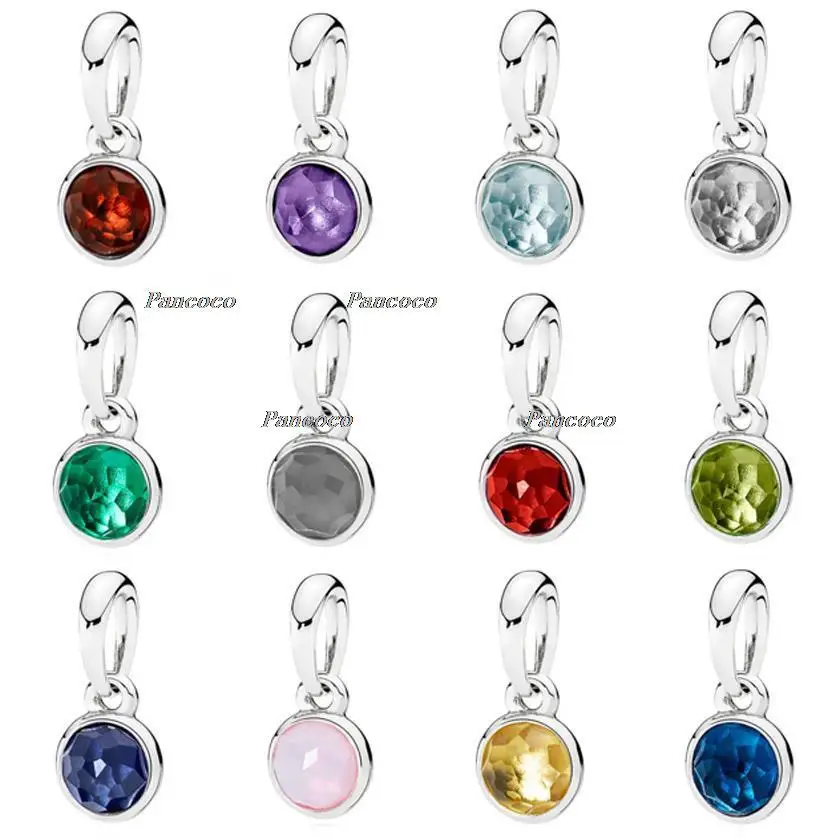 

Authentic 925 Sterling Silver Month Droplet Birthstone With Crystal Charm Beads Fit Pandora Bracelet & Necklace Jewelry