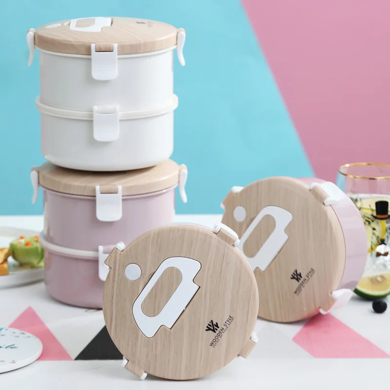 

Stainless Steel Lunch Box Wooden Feeling Multi-Layer Bento Box BPA Free Portable Container Box Workers Student