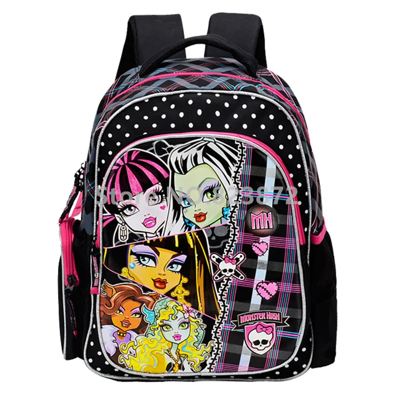 Рюкзак Monster High, детские школьные сумки для девочек, черные рюкзаки для начальной школы с волнистыми точками, детские школьные сумки, рюкзаки