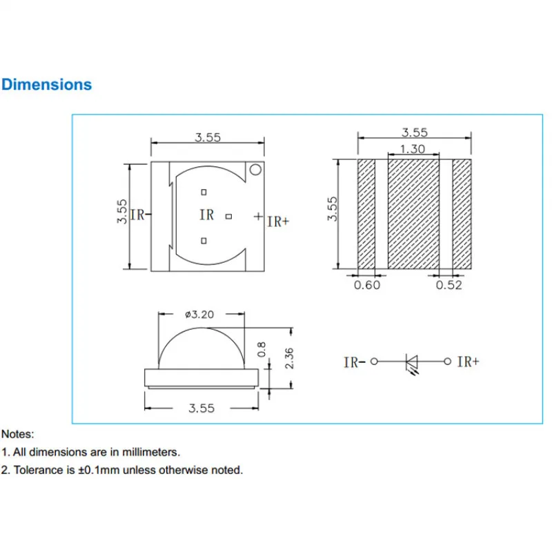 Инфракрасная светодиодная лампа 3535 нм высокая мощность Дальний инфракрасный