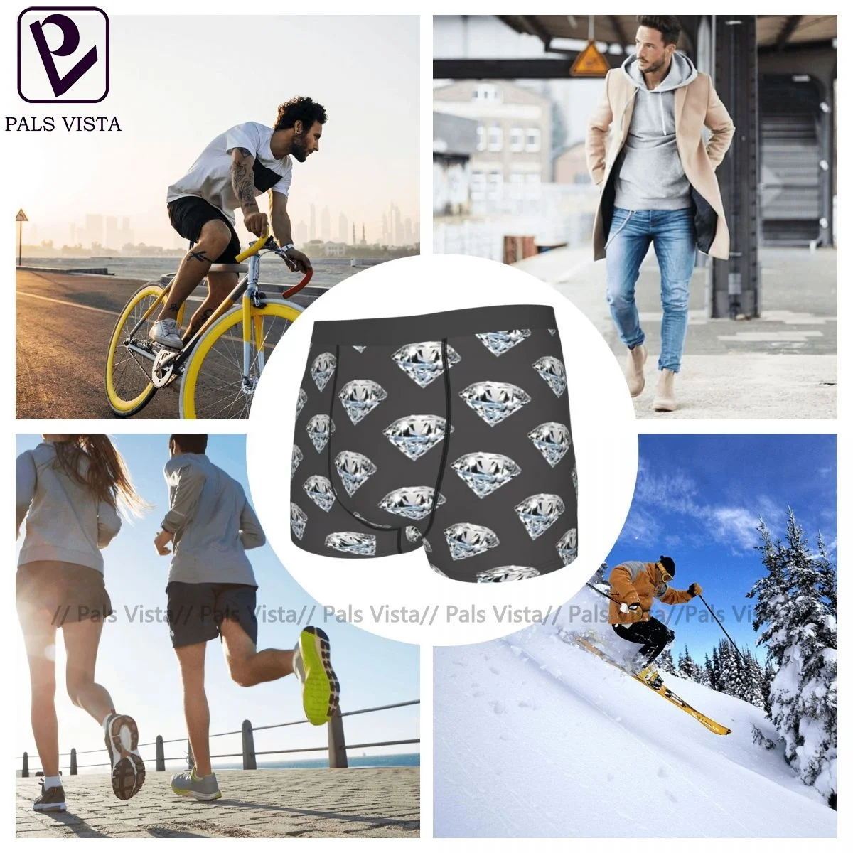 

Diamond Underwear Hot Polyester Stretch Trunk Men Sublimation Print Boxer Brief