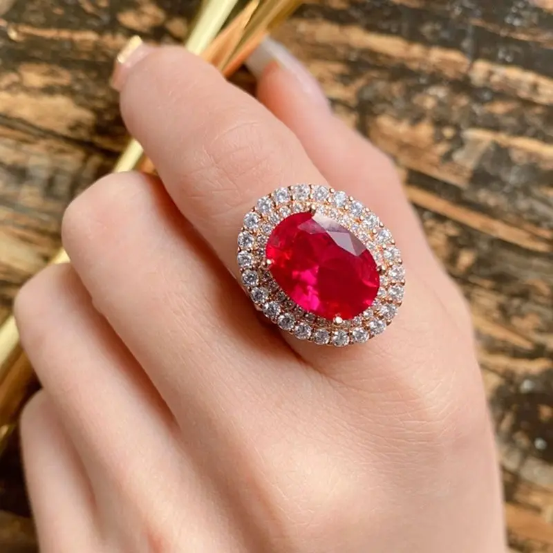 

Lab Created Diamond Ruby Gemstone Rings Emerald Cut Finger Ring Rose Gold Color Jewelry Gifts for women wholesale