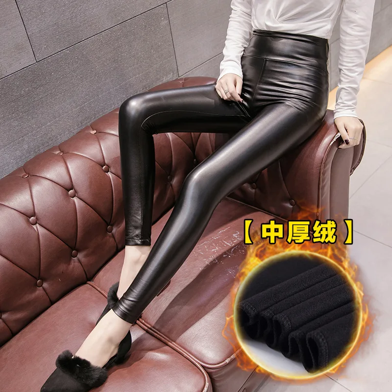 Medium thick velvet Плюс размер 5XL леггинсы из искусственной кожи для женщин осень зима плюс бархат мягкий теплый Высокая талия длинный тонкий - Цвет: Medium thick velvet
