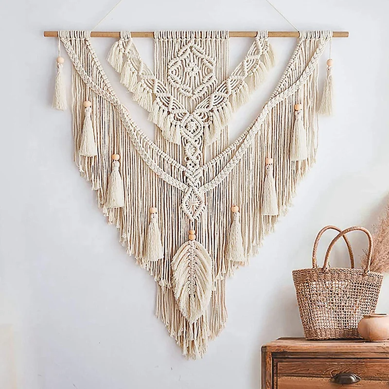 

Набор шнуров для макраме, хлопковый шнур для макраме, веревка с деревянными бусинами, деревянные кольца, металлическое кольцо, Набор принад...