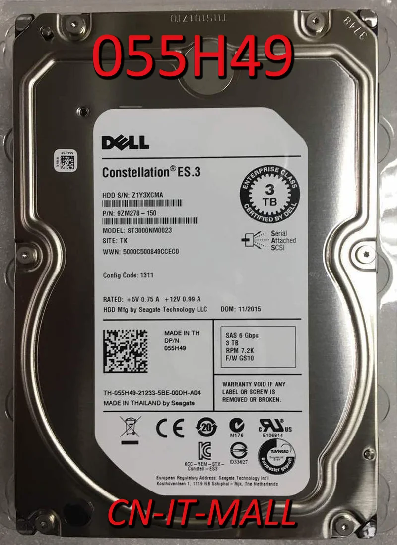 

055H49 55H49 ST3000NM0023 3TB 7200 RPM SAS 6Gb/s 128MB Cache 3.5" Internal Enterprise Hard Drive