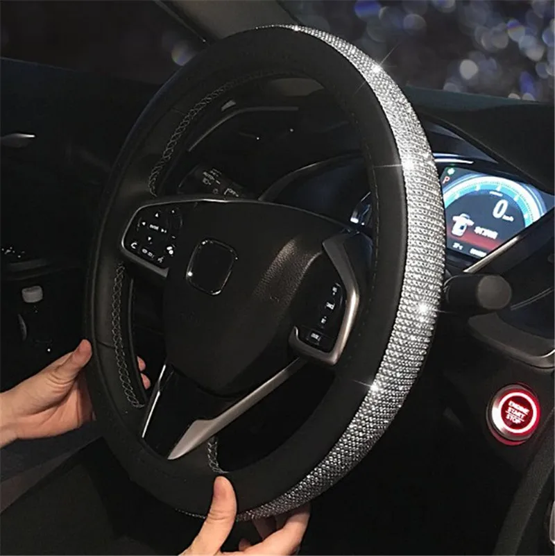 

All seasons Rhinestones Crystal Car Steering Wheel Cover PU Leather Steering-wheel covers Auto Accessories Case Car Styling