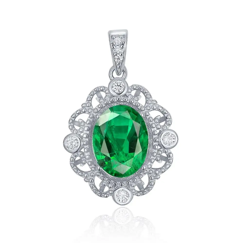 925 Sterling Silver 2.0ct Green Emerald Jewelry emerald necklace Pendant Engagement Wedding jewelry/Green Emerald Jewelry