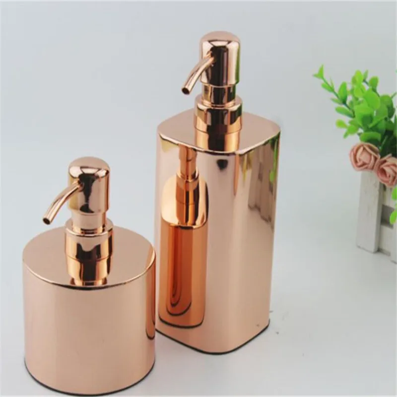 Liquid Soap Dispenser Soap Container 304 Stainless Steel Bathroom Shampoo Bath lotion Holder Press Type Rose Gold Free Shipping