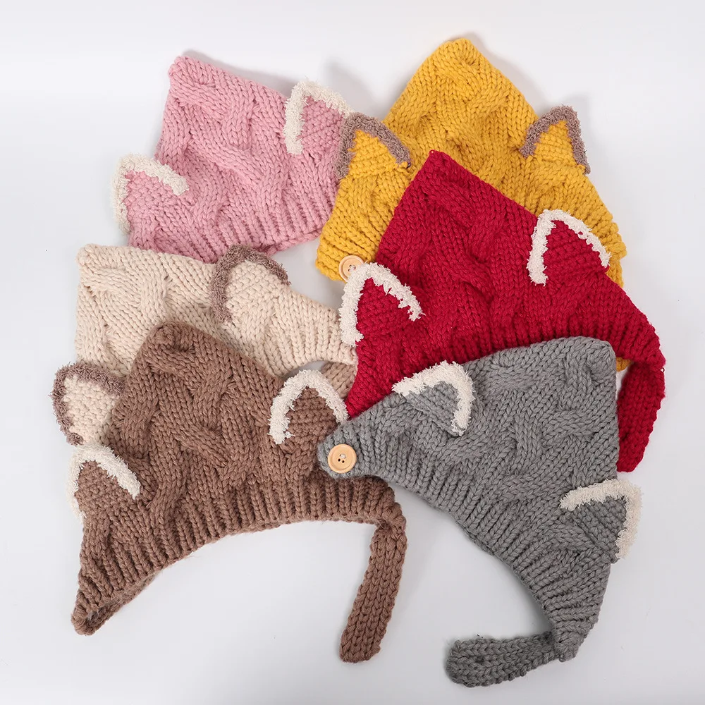 Детская Вязаная Шапка бини с кошачьими ушками на осень/зиму|Мужская Skullies &