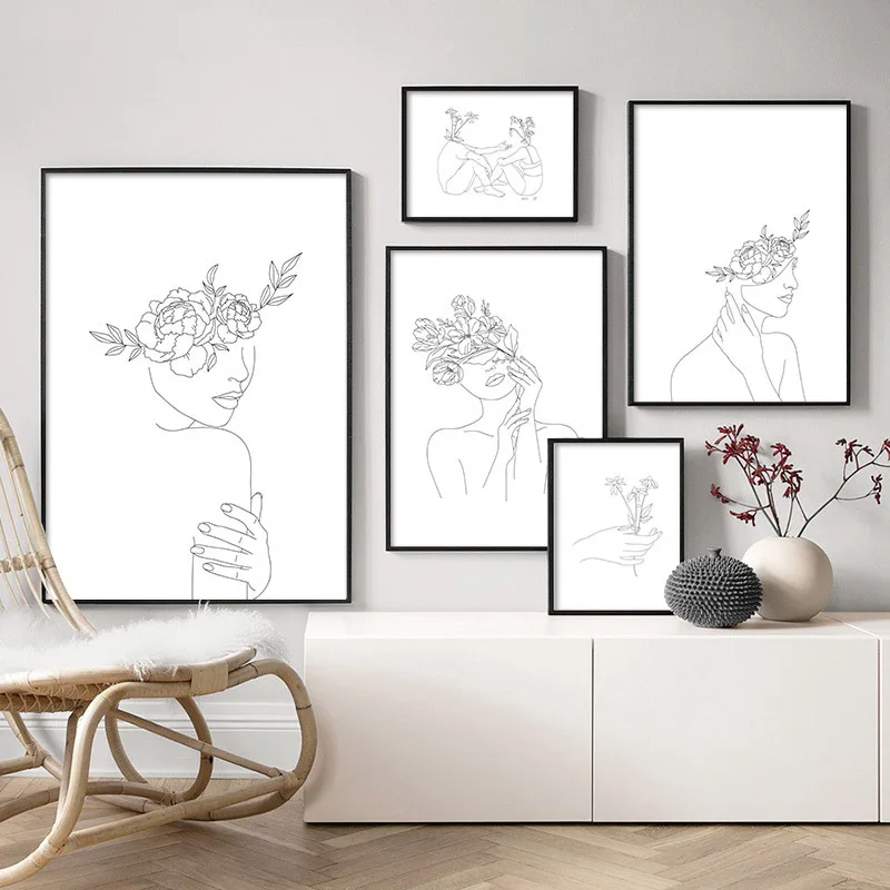 

Simple Lines Black And White Abstract Woman Canvas Painting Wall Art Decorative Picture For Living Room Decoration Home Decor