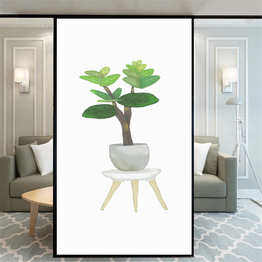 Декоративная пленка для окон витражные наклейки комнатных растений без клея