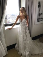 lace boho wedding dresses spaghetti straps v neck wedding gowns beach bride dress vestido de noiva