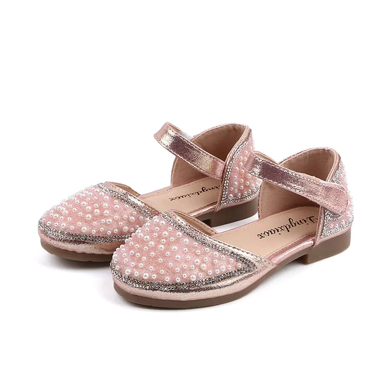 2020 модная детская летняя обувь с жемчугом для больших девочек сандалии кожаная