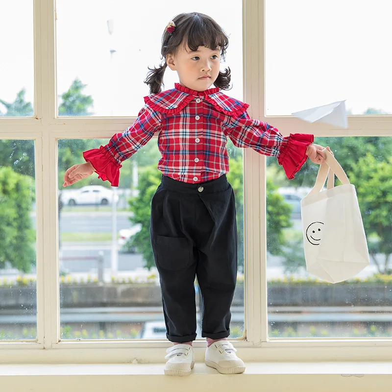 Dudu/кремовая Детская рубашка с расклешенными рукавами в Корейском стиле 19 Осенняя