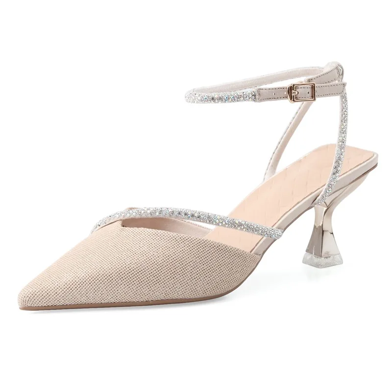 

Fashion Womens Shoes 2021 Pointed Heel Sandals Suit Female Beige Buckle Strap Luxury Summer Black Clear Velvet Girls High Rhines