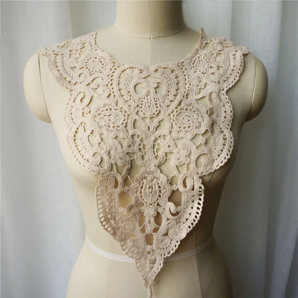 Белый красный бежевый черный вышитый тканевый воротник с цветочной аппликацией