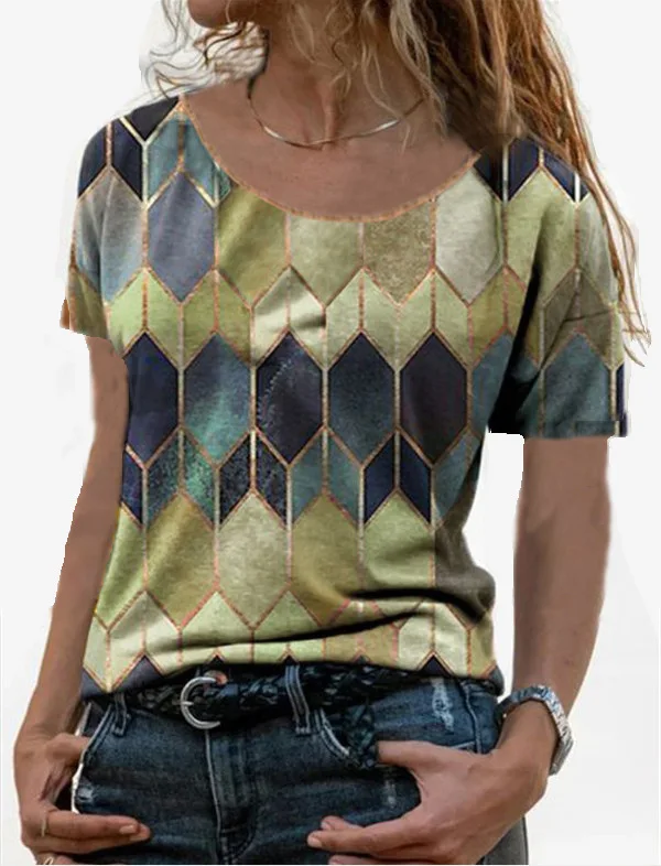 

Ms summer 2021 short sleeve T-shirt restoring ancient ways round collar T-shirt printing leisure coat
