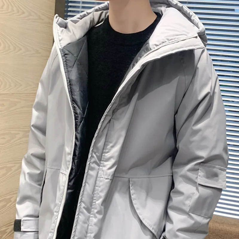 Зимнее короткое пальто Мужская теплая Толстая парка модная однотонная куртка с