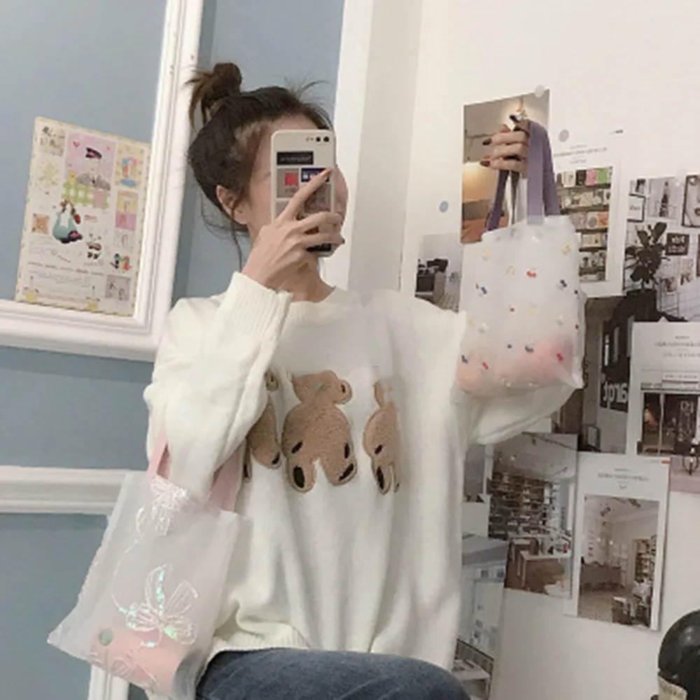 

Female Butterfly Bag Embroidery Hand Bag Organza Casual Tote Mesh Floral Mesh Tote Bags Eco-friendly