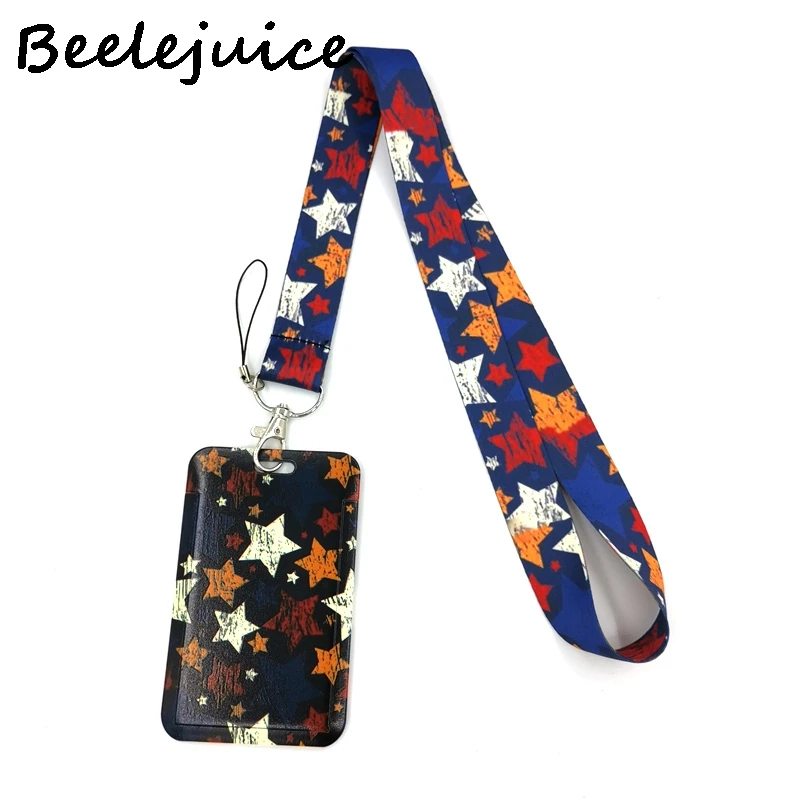 

12sets Vintage Colorful Stars Lanyard Credit Card ID Holder Bag Student Women Travel Card Cover Badge Car Keychain Decorations