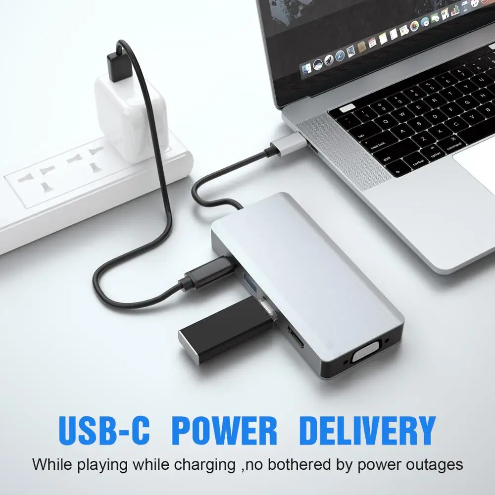 USB-C Thunderbolt 3 концентратор usb3.1 Тип C на HDMI 4 к 30 гц VGA SB3.0 док-станция USB PD 5in1 док-адаптер